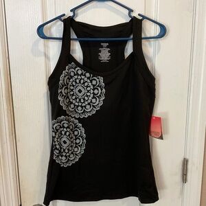 Danskin Black Gray Floral Dri-More Exercise Tank Top - Large - NWT